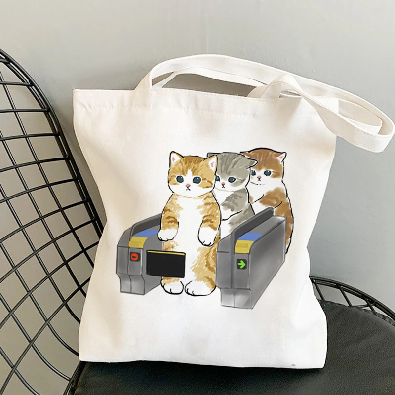 Дамски чанти за пазаруване Kawaii Cats Cartoon Manga Tote Bag Плажна чанта Shopper Чанти Ръчни чанти Платнени чанти за през рамо с голям капацитет