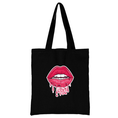 Пазарска чанта Дамска платнена чанта за през рамо Еко ръчна чанта 2023 Моден органайзер Мъжка чанта за пътуване Чанта за хранителни стоки С принт в устата