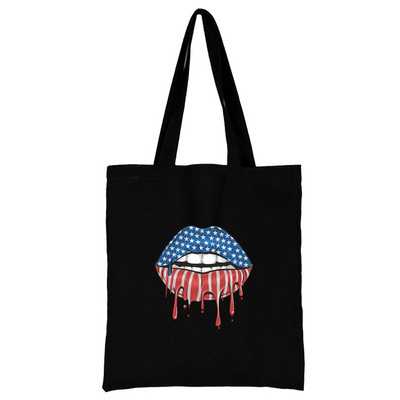 Пазарска чанта Дамска платнена чанта за през рамо Еко ръчна чанта 2023 Моден органайзер Мъжка чанта за пътуване Чанта за хранителни стоки С принт в устата