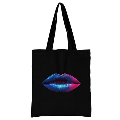 Пазарска чанта Дамска платнена чанта за през рамо Еко ръчна чанта 2023 Моден органайзер Мъжка чанта за пътуване Чанта за хранителни стоки С принт в устата