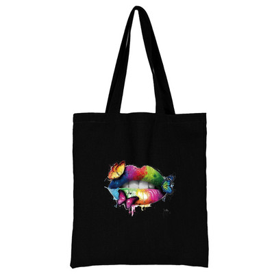 Пазарска чанта Дамска платнена чанта за през рамо Еко ръчна чанта 2023 Моден органайзер Мъжка чанта за пътуване Чанта за хранителни стоки С принт в устата