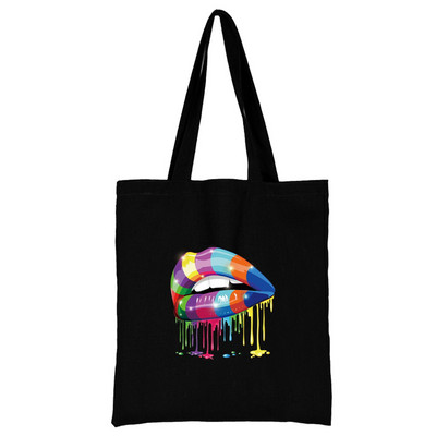 Пазарска чанта Дамска платнена чанта за през рамо Еко ръчна чанта 2023 Моден органайзер Мъжка чанта за пътуване Чанта за хранителни стоки С принт в устата