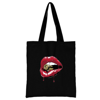 Пазарска чанта Дамска платнена чанта за през рамо Еко ръчна чанта 2023 Моден органайзер Мъжка чанта за пътуване Чанта за хранителни стоки С принт в устата