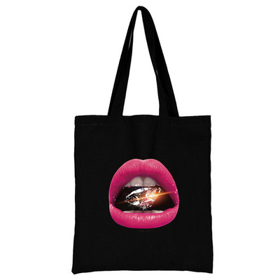 Пазарска чанта Дамска платнена чанта за през рамо Еко ръчна чанта 2023 Моден органайзер Мъжка чанта за пътуване Чанта за хранителни стоки С принт в устата