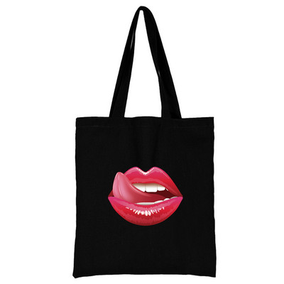 Пазарска чанта Дамска платнена чанта за през рамо Еко ръчна чанта 2023 Моден органайзер Мъжка чанта за пътуване Чанта за хранителни стоки С принт в устата