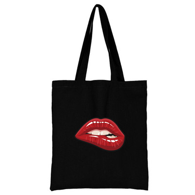 Пазарска чанта Дамска платнена чанта за през рамо Еко ръчна чанта 2023 Моден органайзер Мъжка чанта за пътуване Чанта за хранителни стоки С принт в устата