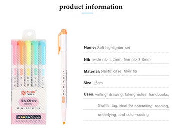 5 ΤΕΜ/Μαρκαδόροι κουτιού Σετ στυλό επισήμανσης Kawaii Markers Soft Head Focus on Notes Ζωγραφική Σχολικά είδη τέχνης Χαρτικά