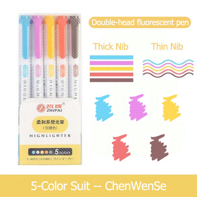 5PCS/кутия Маркери Маркери Набор от писалки Kawaii Маркери Мека глава Фокус върху бележки Рисуване Училищни артикули Канцеларски материали