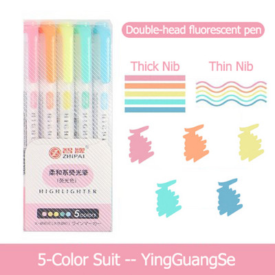 5PCS/кутия Маркери Маркери Набор от писалки Kawaii Маркери Мека глава Фокус върху бележки Рисуване Училищни артикули Канцеларски материали