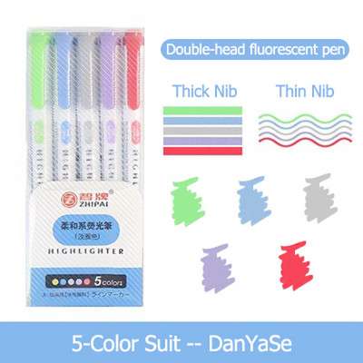 5PCS/кутия Маркери Маркери Набор от писалки Kawaii Маркери Мека глава Фокус върху бележки Рисуване Училищни артикули Канцеларски материали