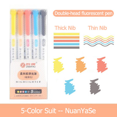 5PCS/кутия Маркери Маркери Набор от писалки Kawaii Маркери Мека глава Фокус върху бележки Рисуване Училищни артикули Канцеларски материали