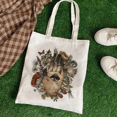 Нова чанта за рамо с принт на растения и гъби Платнена чанта Harajuku Shopper Bag Модни сладки ежедневни летни чанти за рамо Tote Shopper Bag