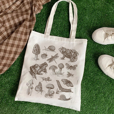 Нова чанта за рамо с принт на растения и гъби Платнена чанта Harajuku Shopper Bag Модни сладки ежедневни летни чанти за рамо Tote Shopper Bag