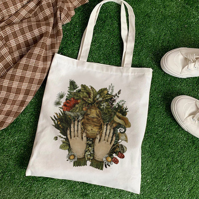 Нова чанта за рамо с принт на растения и гъби Платнена чанта Harajuku Shopper Bag Модни сладки ежедневни летни чанти за рамо Tote Shopper Bag