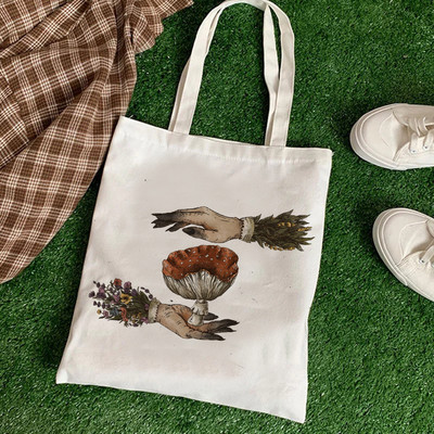 Нова чанта за рамо с принт на растения и гъби Платнена чанта Harajuku Shopper Bag Модни сладки ежедневни летни чанти за рамо Tote Shopper Bag