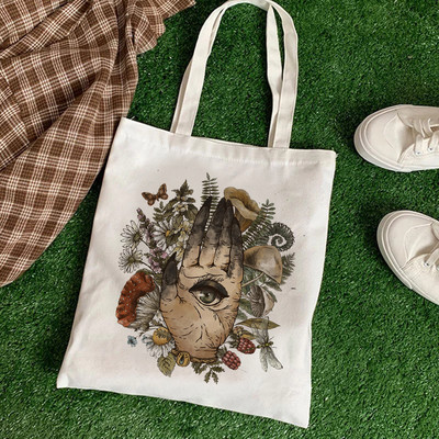 Нова чанта за рамо с принт на растения и гъби Платнена чанта Harajuku Shopper Bag Модни сладки ежедневни летни чанти за рамо Tote Shopper Bag