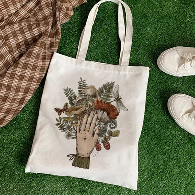 Нова чанта за рамо с принт на растения и гъби Платнена чанта Harajuku Shopper Bag Модни сладки ежедневни летни чанти за рамо Tote Shopper Bag
