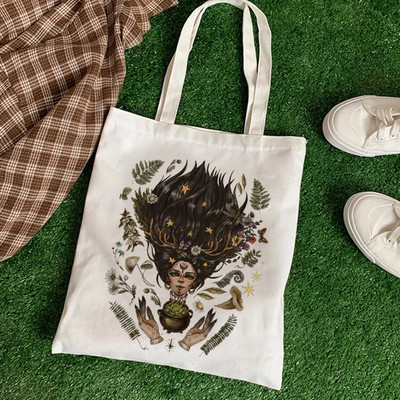 Нова чанта за рамо с принт на растения и гъби Платнена чанта Harajuku Shopper Bag Модни сладки ежедневни летни чанти за рамо Tote Shopper Bag