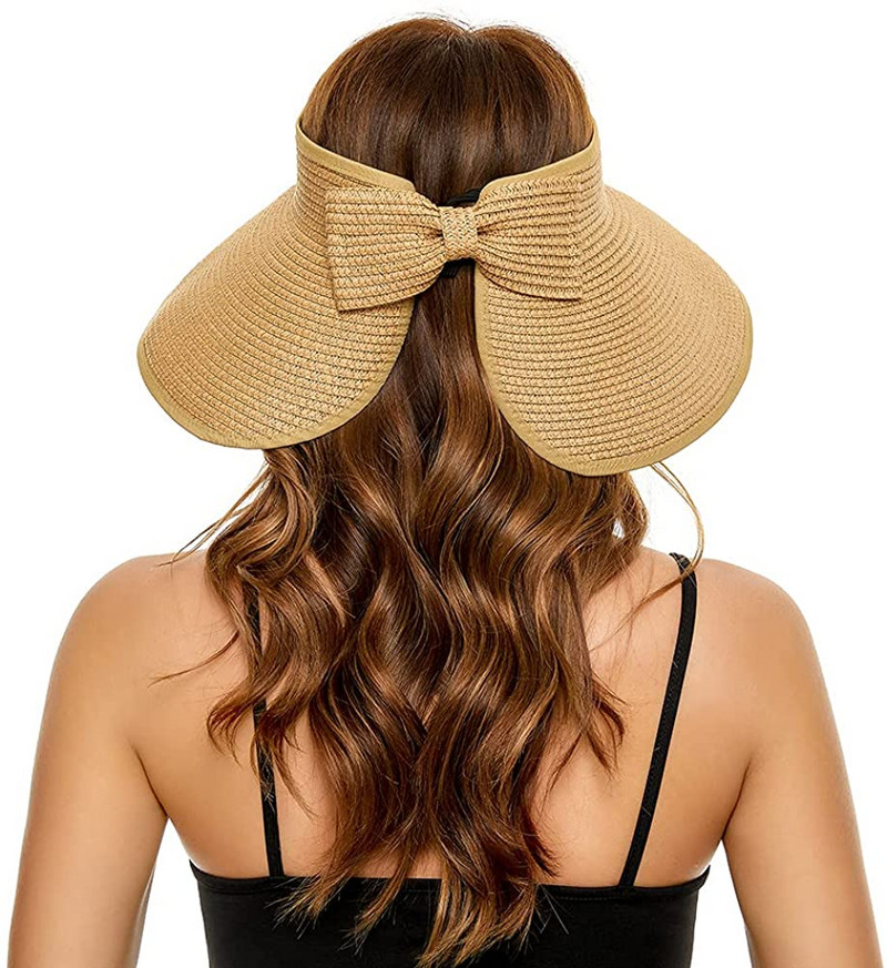 Летни дамски сенници Слънчеви козирки Широка периферия Сгъваема опакована навиваща се на опашка плажна шапка Сламена козирка Слънчеви шапки UV защита