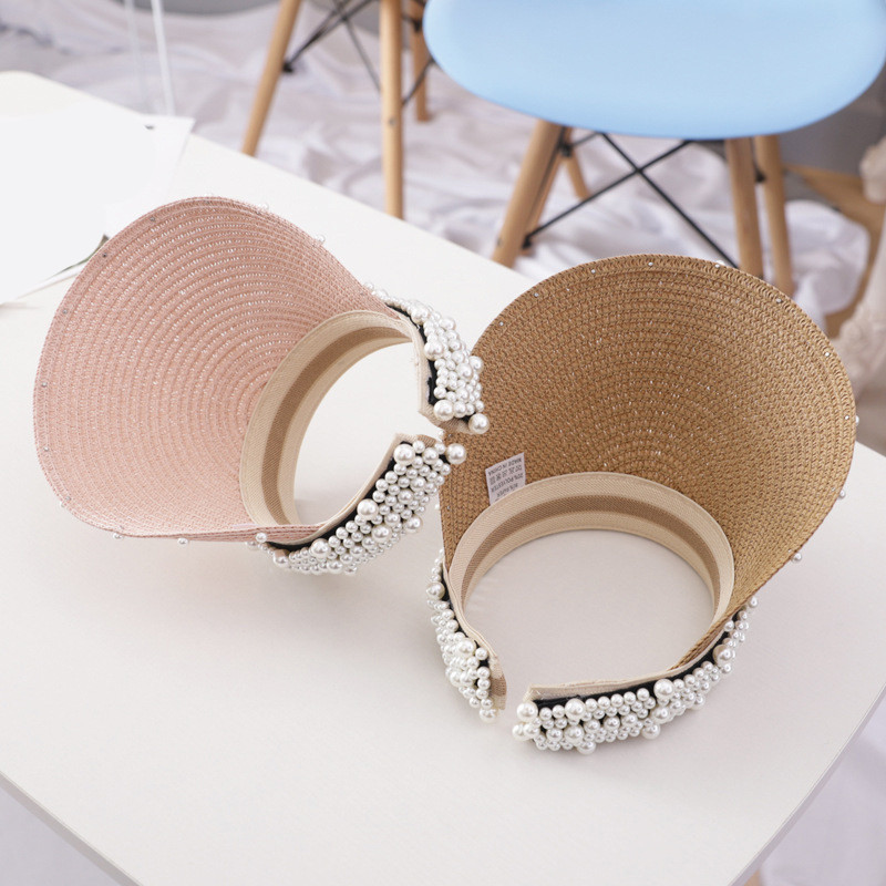 луксозни 2019 нови дамски перлени шапки с лента за глава, шапки с козирка за момичета, плажни шапки, плетена модна шапка, дамска лятна сламена шапка за слънце