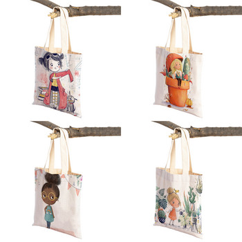 Χαριτωμένο κορίτσι κινουμένων σχεδίων με διπλό τυπωμένο επαναχρησιμοποιήσιμο καμβά Τσάντα μαθητικής τσάντας Fairy Tale World Lovely Child Gift Casual Shopping Bag