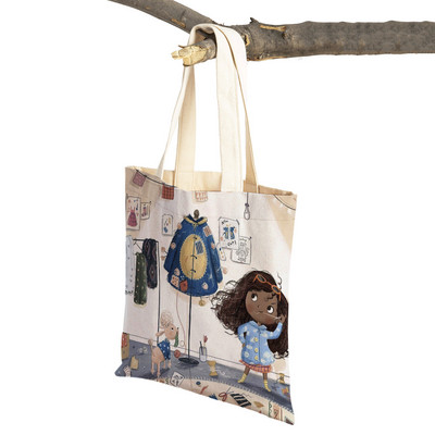 Сладко анимационно момиче с двойно отпечатано платно за многократна употреба Студентска чанта Fairy Tale World Прекрасен детски подарък Ежедневна пазарска чанта
