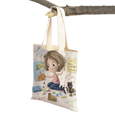 Сладко анимационно момиче с двойно отпечатано платно за многократна употреба Студентска чанта Fairy Tale World Прекрасен детски подарък Ежедневна пазарска чанта