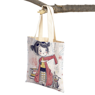 Сладко анимационно момиче с двойно отпечатано платно за многократна употреба Студентска чанта Fairy Tale World Прекрасен детски подарък Ежедневна пазарска чанта