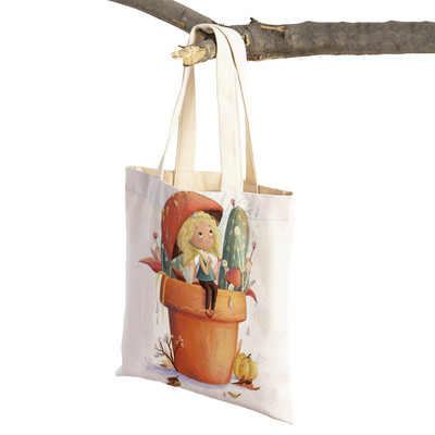 Сладко анимационно момиче с двойно отпечатано платно за многократна употреба Студентска чанта Fairy Tale World Прекрасен детски подарък Ежедневна пазарска чанта