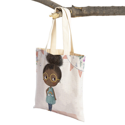 Сладко анимационно момиче с двойно отпечатано платно за многократна употреба Студентска чанта Fairy Tale World Прекрасен детски подарък Ежедневна пазарска чанта