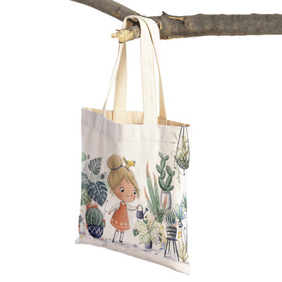 Сладко анимационно момиче с двойно отпечатано платно за многократна употреба Студентска чанта Fairy Tale World Прекрасен детски подарък Ежедневна пазарска чанта