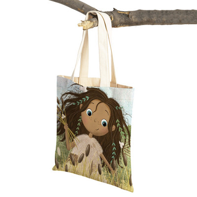 Сладко анимационно момиче с двойно отпечатано платно за многократна употреба Студентска чанта Fairy Tale World Прекрасен детски подарък Ежедневна пазарска чанта