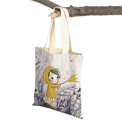Сладко анимационно момиче с двойно отпечатано платно за многократна употреба Студентска чанта Fairy Tale World Прекрасен детски подарък Ежедневна пазарска чанта