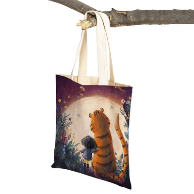 Сладко анимационно момиче с двойно отпечатано платно за многократна употреба Студентска чанта Fairy Tale World Прекрасен детски подарък Ежедневна пазарска чанта