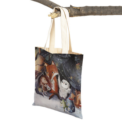 Сладко анимационно момиче с двойно отпечатано платно за многократна употреба Студентска чанта Fairy Tale World Прекрасен детски подарък Ежедневна пазарска чанта