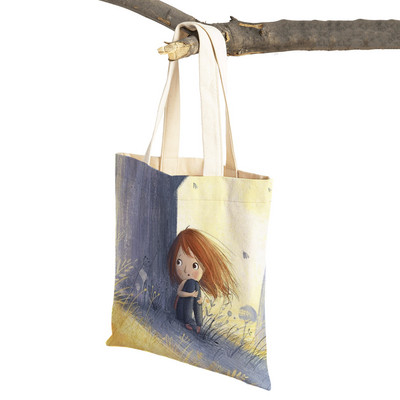 Сладко анимационно момиче с двойно отпечатано платно за многократна употреба Студентска чанта Fairy Tale World Прекрасен детски подарък Ежедневна пазарска чанта