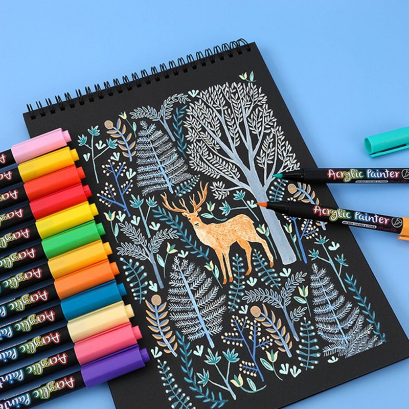 12/24/36 цвята Арт Маркер Акрилна боя Четка Писалка Скала Живопис Камък Керамика Стъкло Направи си сам Графити Изработка Консумативи за рисуване