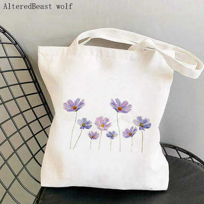 Дамска чанта през рамо Дамска чанта Shoper Blue Forget Me Not Blooms Cosmos Flowers Bag Harajuku Shopping Canvas Bag чанта за момиче