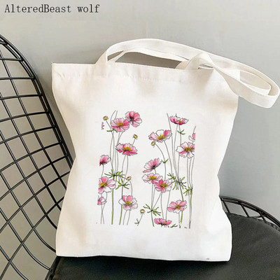 Дамска чанта през рамо Дамска чанта Shoper Blue Forget Me Not Blooms Cosmos Flowers Bag Harajuku Shopping Canvas Bag чанта за момиче