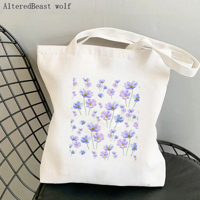 Дамска чанта през рамо Дамска чанта Shoper Blue Forget Me Not Blooms Cosmos Flowers Bag Harajuku Shopping Canvas Bag чанта за момиче