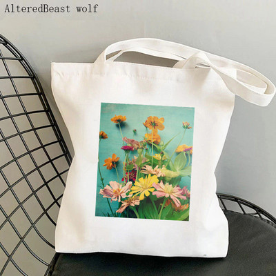 Дамска чанта през рамо Дамска чанта Shoper Blue Forget Me Not Blooms Cosmos Flowers Bag Harajuku Shopping Canvas Bag чанта за момиче