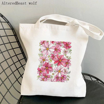 Дамска чанта през рамо Дамска чанта Shoper Blue Forget Me Not Blooms Cosmos Flowers Bag Harajuku Shopping Canvas Bag чанта за момиче