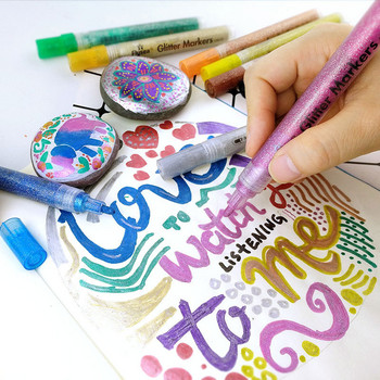 12 цветни акрилни бои Блестящ маркер Химикалка 3,0 мм 0,7 мм Накрайник Художествена рисунка за скала, камък, дърво, плакати, картички, платно, керамика, лексикон