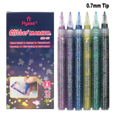 12 цветни акрилни бои Блестящ маркер Химикалка 3,0 мм 0,7 мм Накрайник Художествена рисунка за скала, камък, дърво, плакати, картички, платно, керамика, лексикон