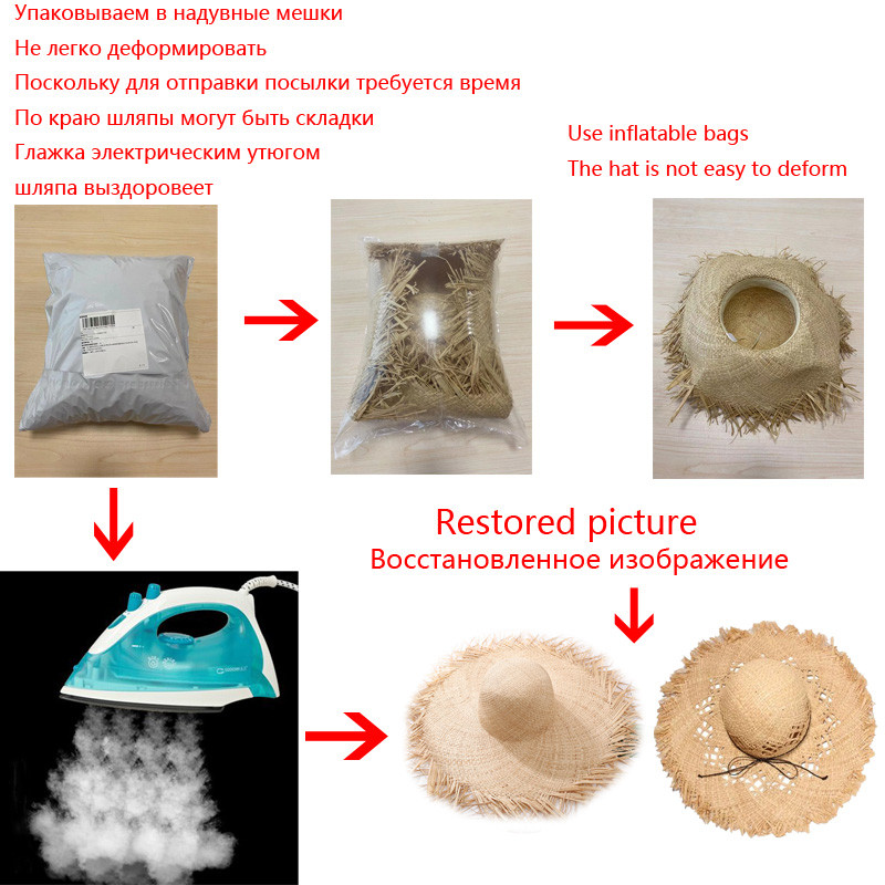 2022 Естествена сламена шапка от рафия Лятна шапка Дамска голяма широка периферия Слънцезащитни шапки Дамски момичета Ваканционна плажна шапка Панама