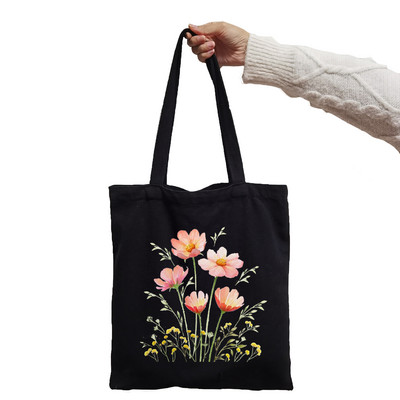 Дамска чанта Pink Cosmos Flowers Lemonade Daisies Дамска чанта Harajuku Print Fashion Черни чанти за рамо Големи пазарски чанти Tote Bag