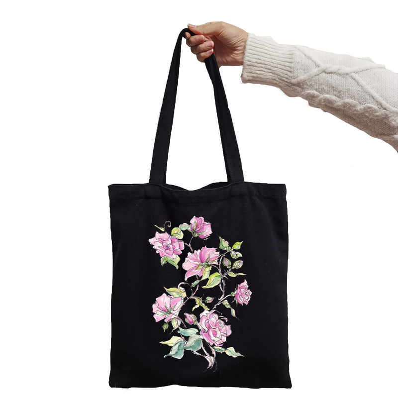 Дамска чанта Pink Cosmos Flowers Lemonade Daisies Дамска чанта Harajuku Print Fashion Черни чанти за рамо Големи пазарски чанти Tote Bag