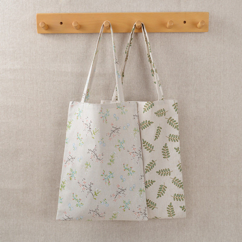 Дамска пазарска чанта за многократна употреба Еко ръчна чанта Плажна чанта Голям капацитет Ежедневна ленена памучна платнена чанта през рамо Чанти с цветен принт