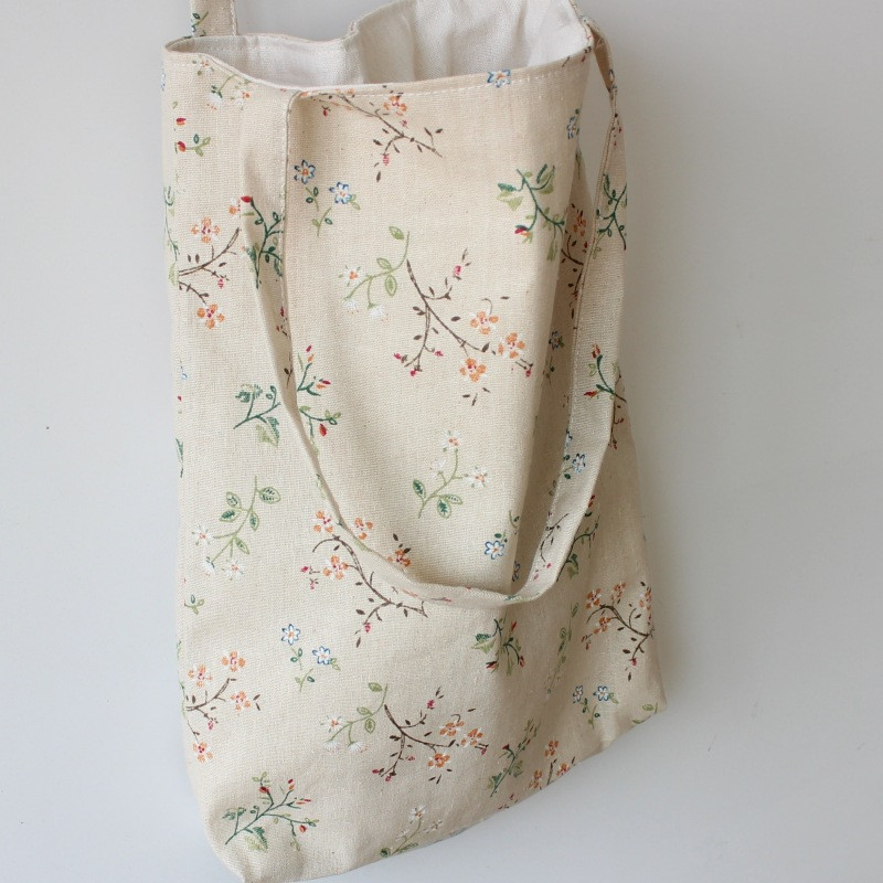 Дамска пазарска чанта за многократна употреба Еко ръчна чанта Плажна чанта Голям капацитет Ежедневна ленена памучна платнена чанта през рамо Чанти с цветен принт