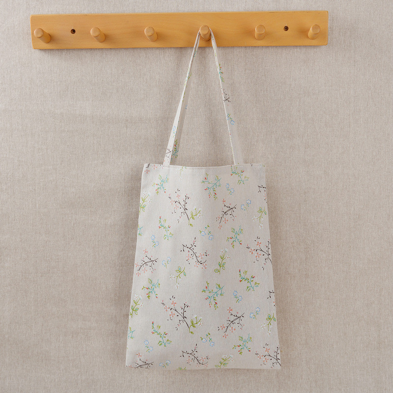 Дамска пазарска чанта за многократна употреба Еко ръчна чанта Плажна чанта Голям капацитет Ежедневна ленена памучна платнена чанта през рамо Чанти с цветен принт